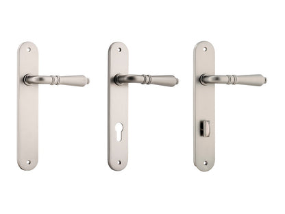 Iver Sarlat Lever Door Handle on Oval Backplate Satin Nickel