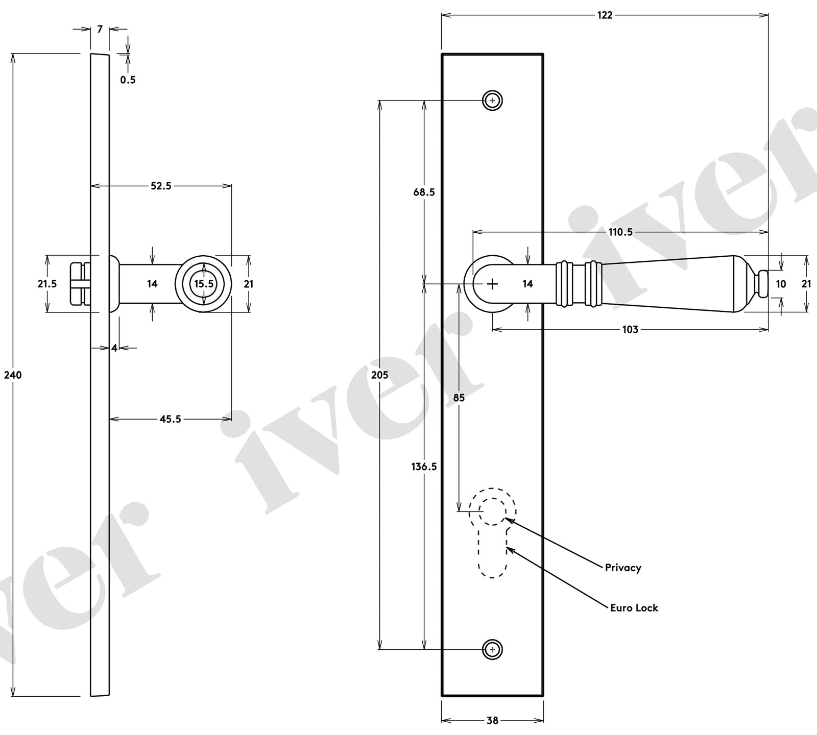 Iver Sarlat Door Lever Handle on Rectangular Backplate Signature Brass