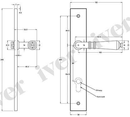 Iver Sarlat Door Lever Handle on Rectangular Backplate Signature Brass