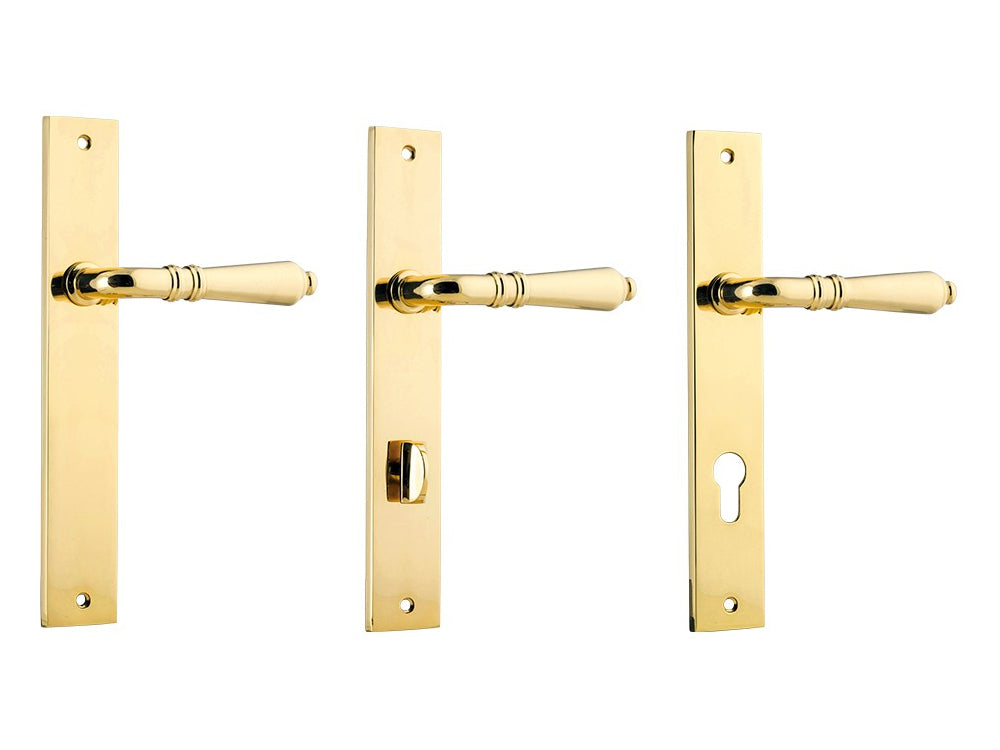 Iver Sarlat Lever Door Handle on Rectangular Backplate Polished Brass