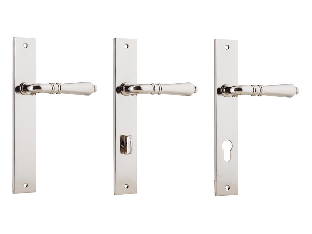 Iver Sarlat Door Lever Handle on Rectangular Backplate Polished Nickel