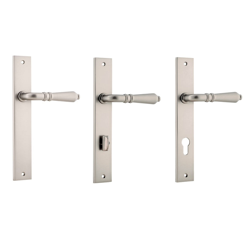 Iver Sarlat Door Lever Handle on Rectangular Backplate Satin Satin Nickel