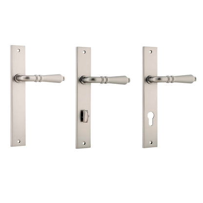 Iver Sarlat Door Lever Handle on Rectangular Backplate Satin Satin Nickel