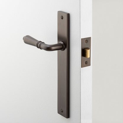 Iver Sarlat Door Lever Handle on Rectangular Backplate Satin Satin Nickel