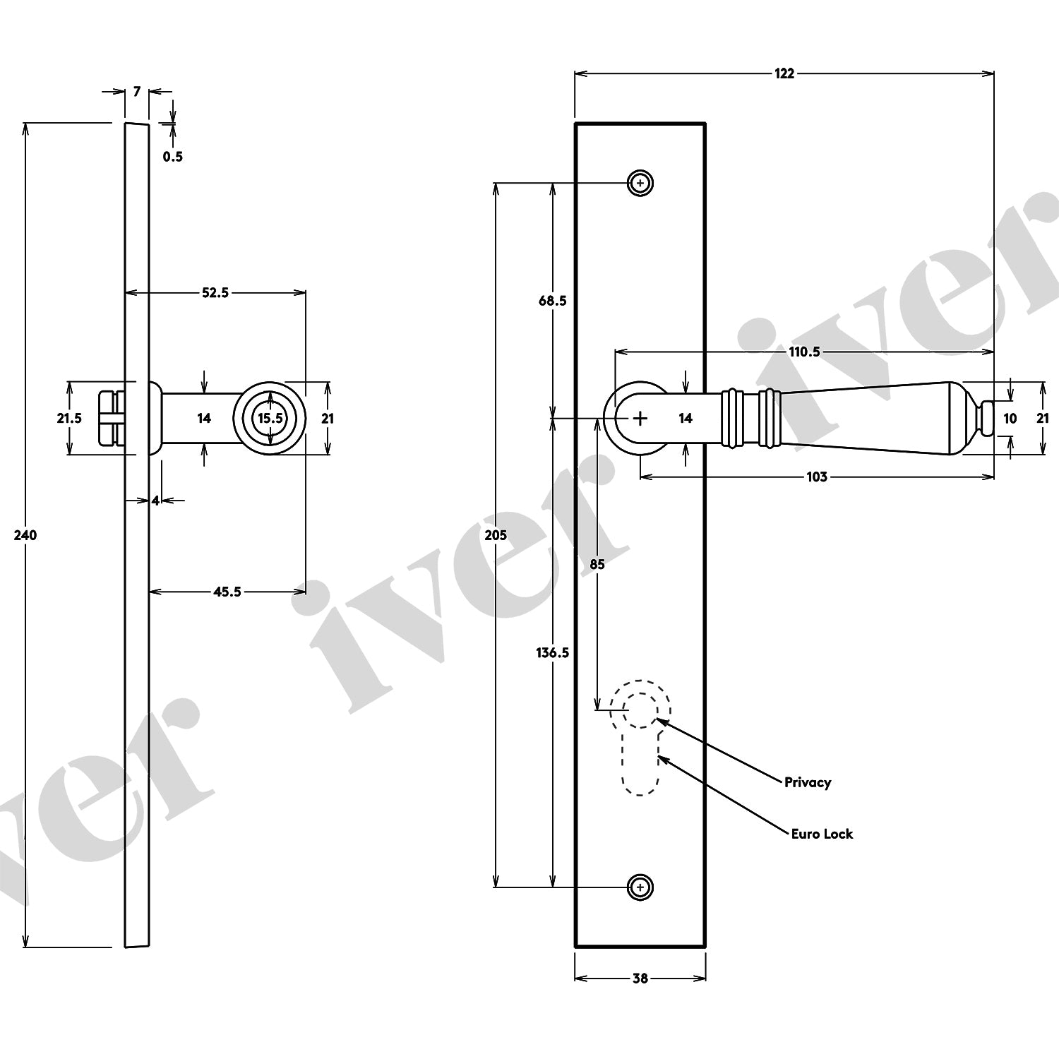 Iver Sarlat Door Lever Handle on Rectangular Backplate Satin Satin Nickel