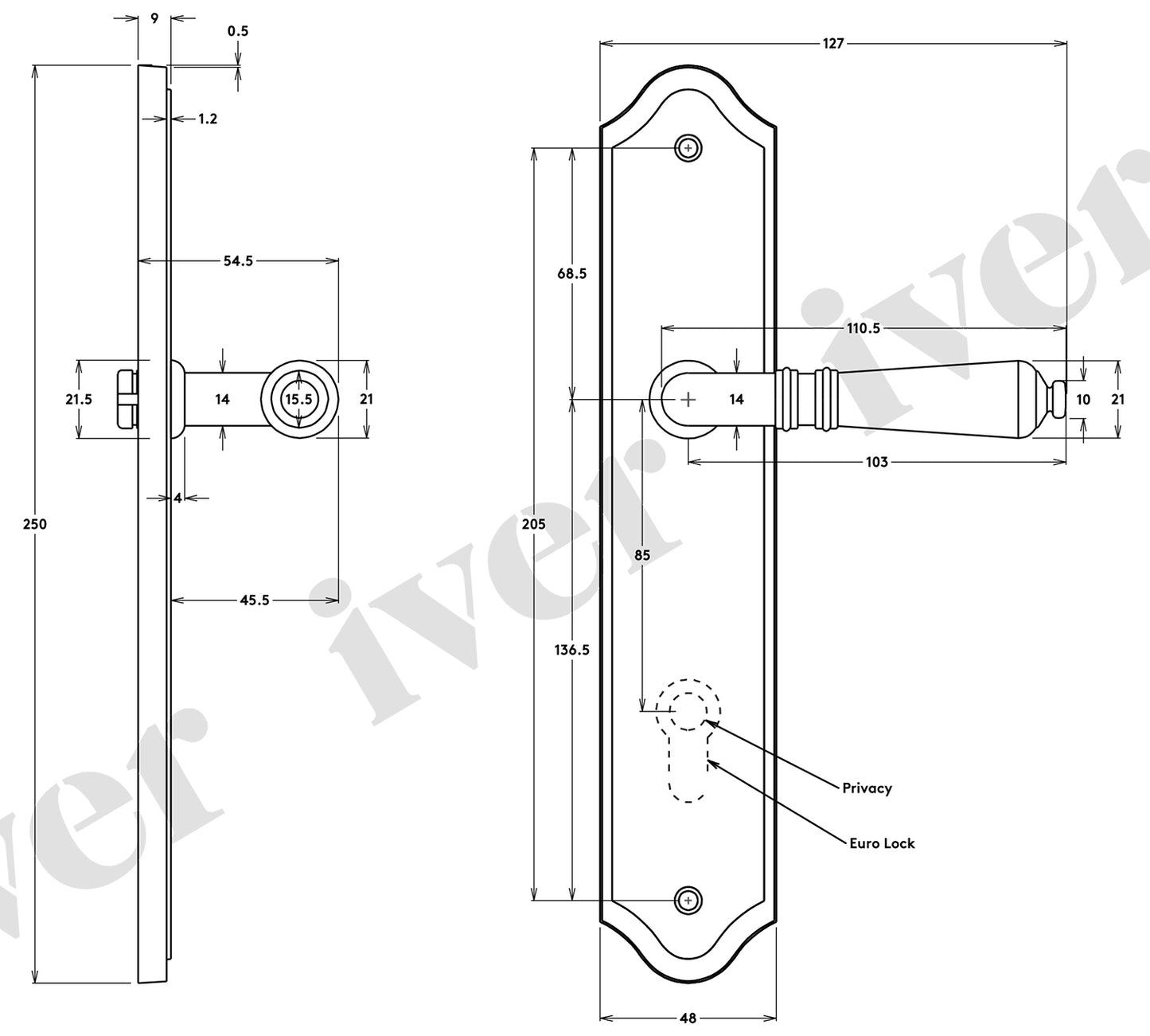 Iver Sarlat Lever Door Handle on Shouldered Backplate Signature Brass