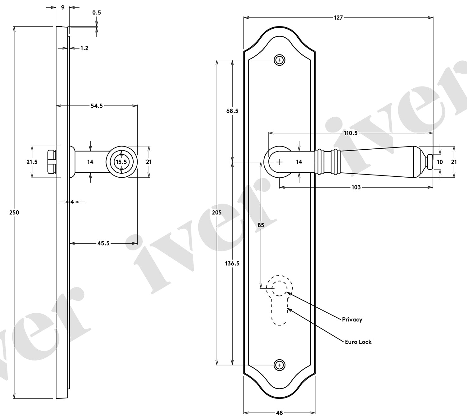 Iver Sarlat Lever Door Handle on Shouldered Backplate Signature Brass