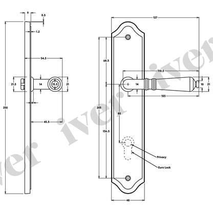 Iver Sarlat Door Lever Handle on Shouldered Backplate Chrome Plated