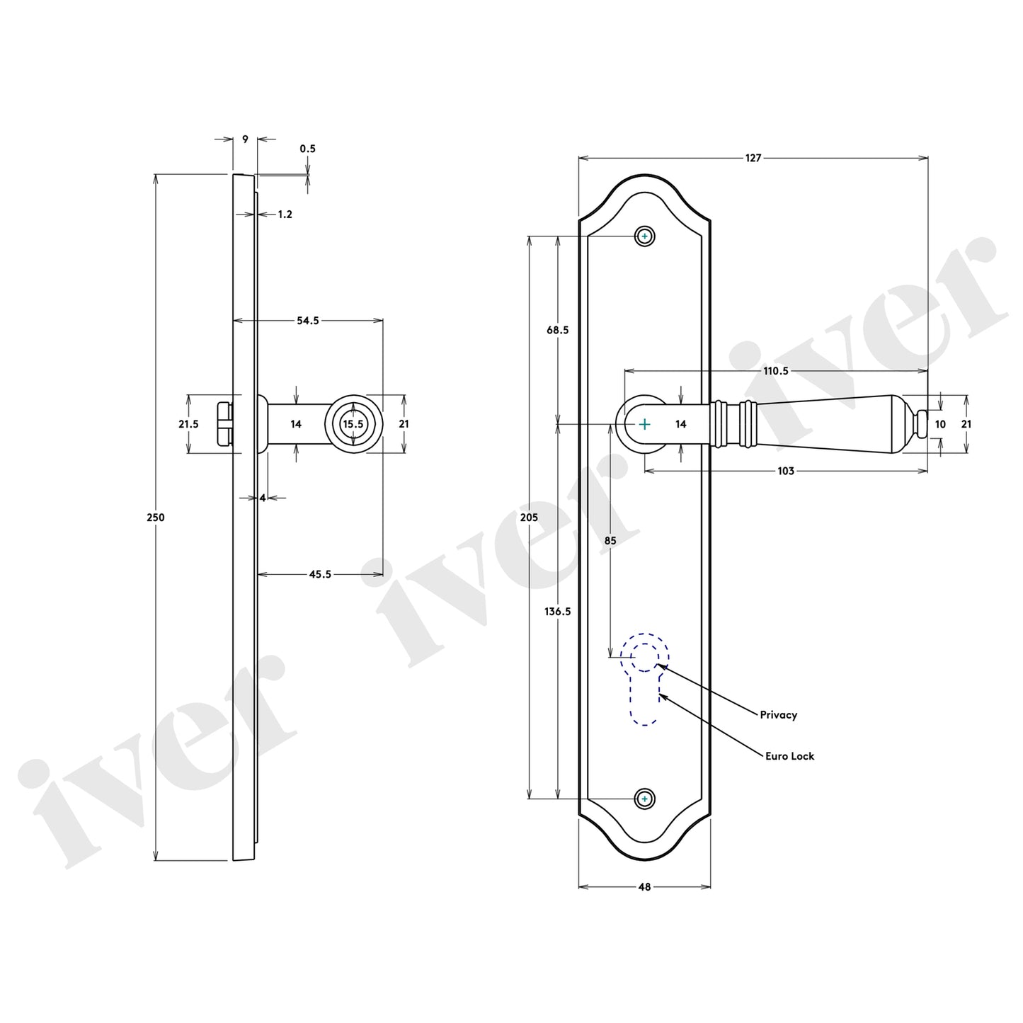 Iver Sarlat Lever Door Handle on Shouldered Backplate Matt Black