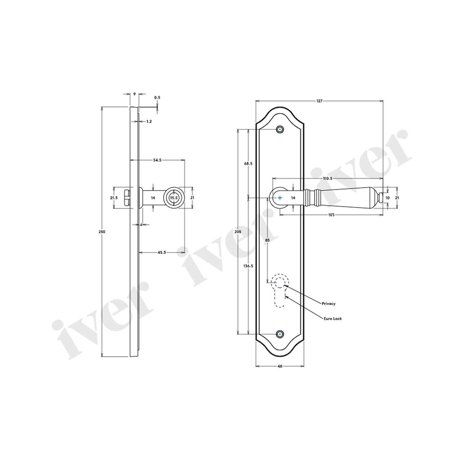 Iver Sarlat Lever Door Handle on Shouldered Backplate Polished Brass