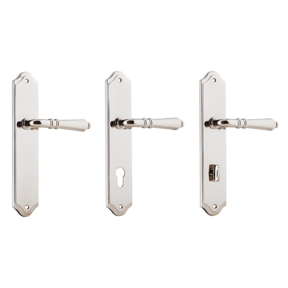 Iver Sarlat Door Lever Handle on Shouldered Backplate Polished Nickel