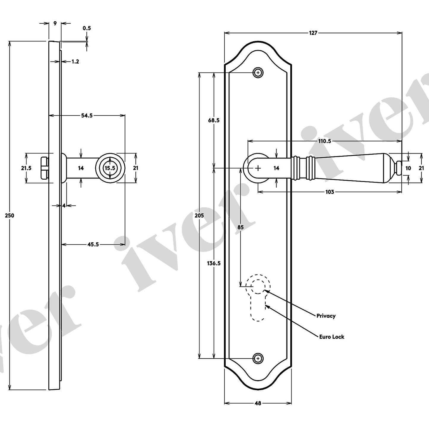 Iver Sarlat Door Lever Handle on Shouldered Backplate Polished Nickel
