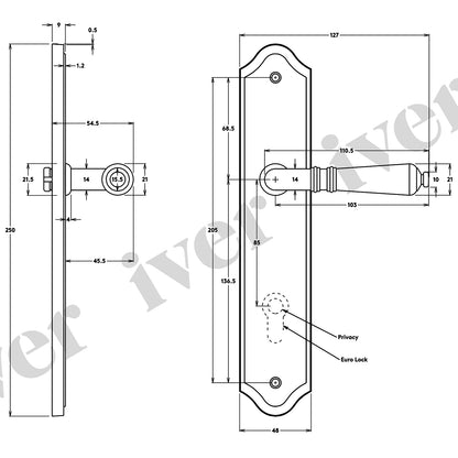 Iver Sarlat Door Lever Handle on Shouldered Backplate Polished Nickel