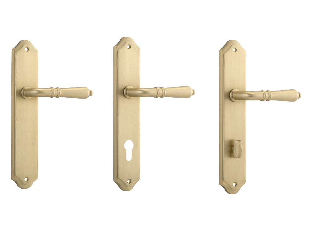 Iver Sarlat Lever Door Handle on Shouldered Backplate Brushed Brass