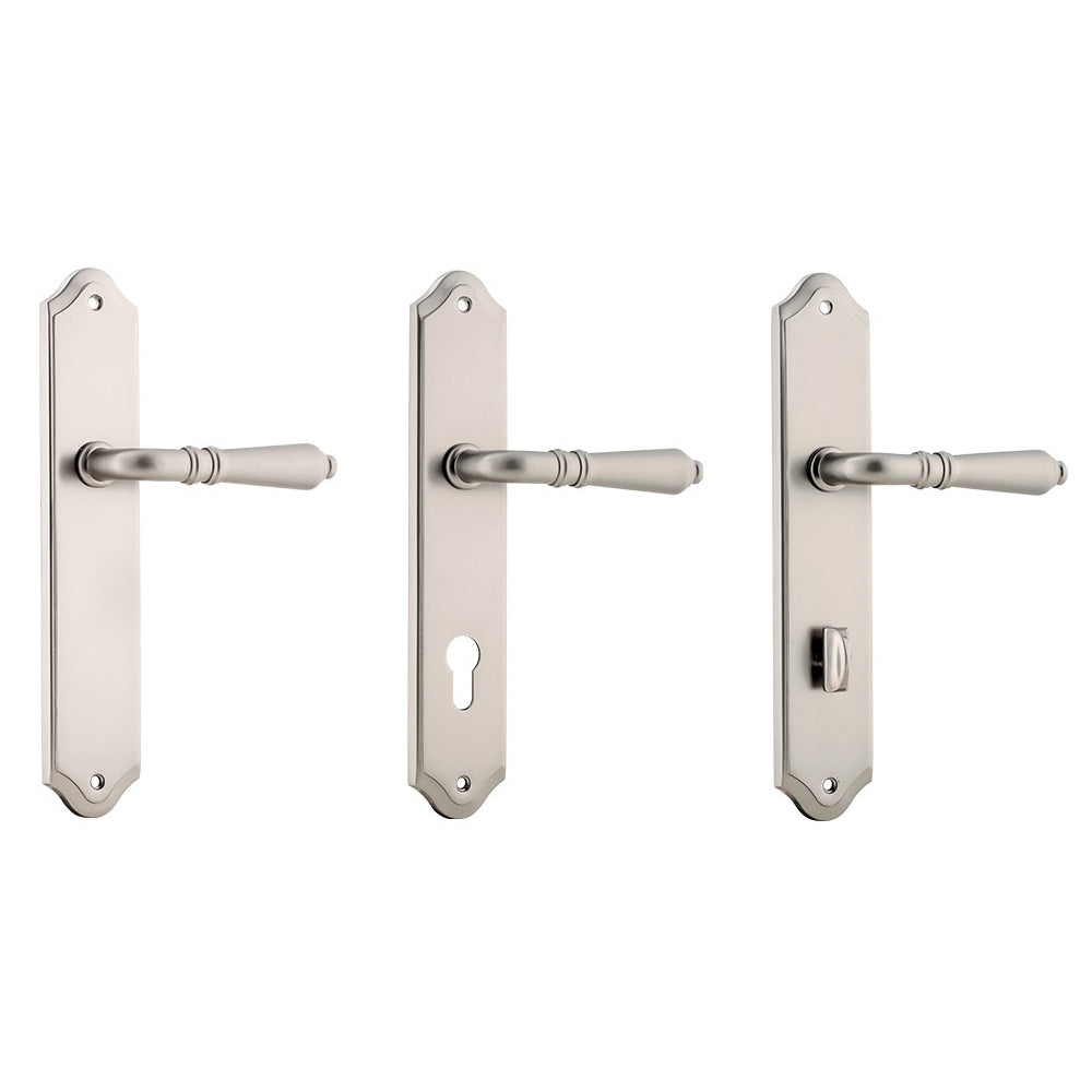 Iver Sarlat Door Lever Handle on Shouldered Backplate Satin Nickel
