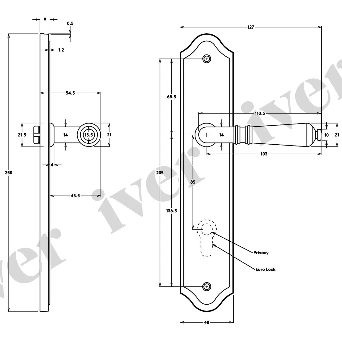 Iver Sarlat Door Lever Handle on Shouldered Backplate Satin Nickel