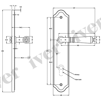 Iver Sarlat Door Lever Handle on Shouldered Backplate Satin Nickel