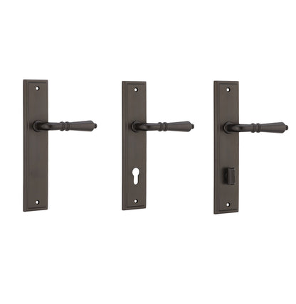 Iver Sarlat Door Lever Handle on Stepped Backplate Signature Brass