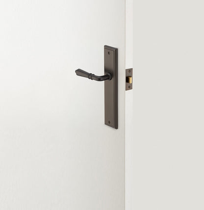 Iver Sarlat Door Lever Handle on Stepped Backplate Signature Brass