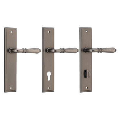 Iver Sarlat Door Lever Handle on Stepped Backplate Distressed Nickel