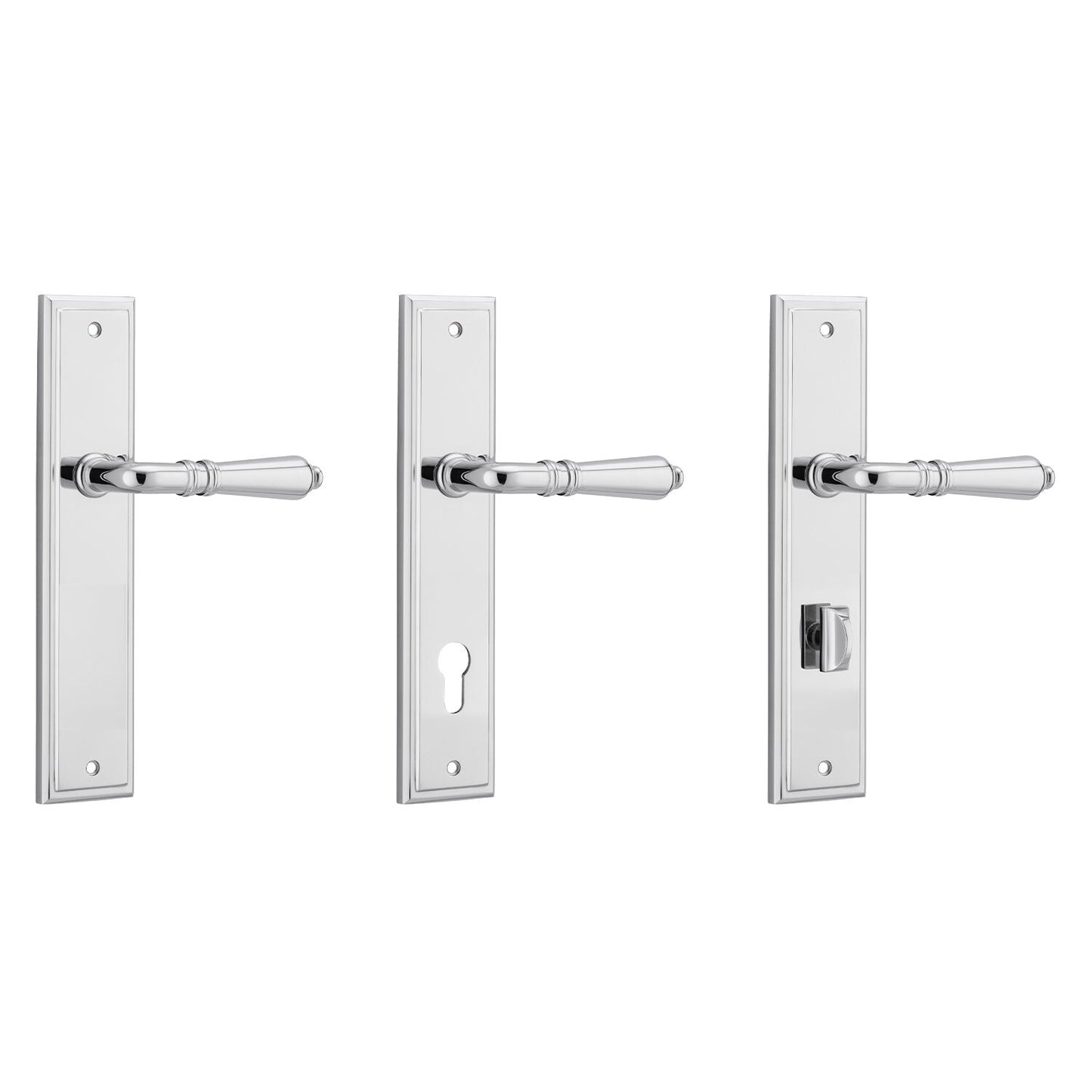 Iver Sarlat Door Lever Handle on Stepped Backplate Polished Chrome