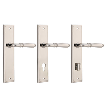 Iver Sarlat Door Lever Handle on Stepped Backplate Polished Nickel