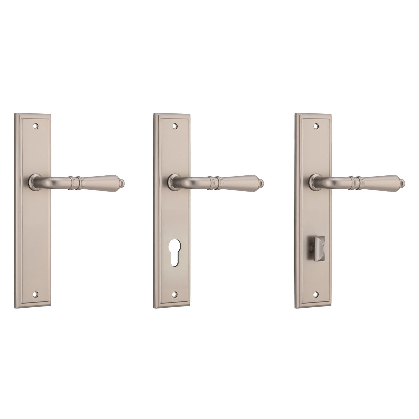 Iver Sarlat Door Lever Handle on Stepped Backplate Satin Nickel