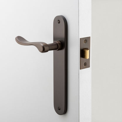 Iver Stirling Door Lever Handle on Oval Backplate Satin Nickel