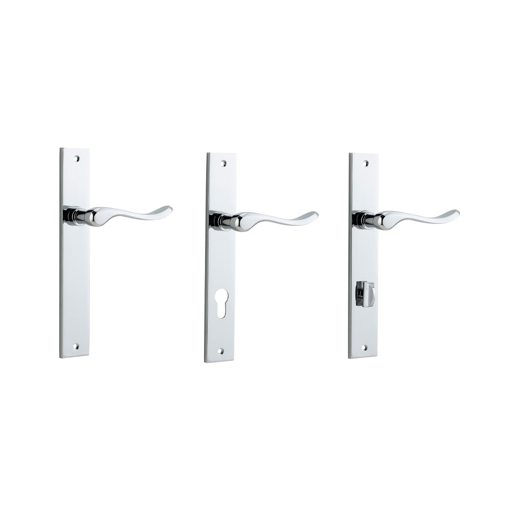 Iver Stirling Door Lever Handle on Rectangular Backplate Polished Chrome