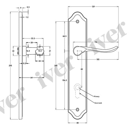 Iver Stirling Door Lever Handle on Shouldered Backplate Brushed Brass