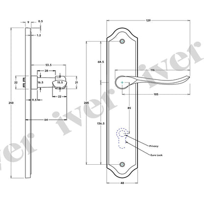 Iver Stirling Door Lever Handle on Shouldered Backplate Brushed Chrome