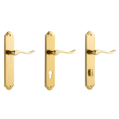 Iver Stirling Door Lever Handle on Shouldered Backplate Polished Brass