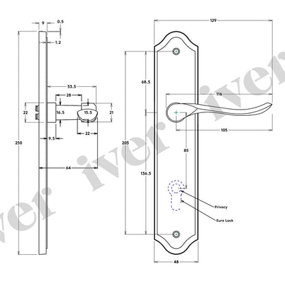 Iver Stirling Door Lever Handle on Shouldered Backplate Polished Brass