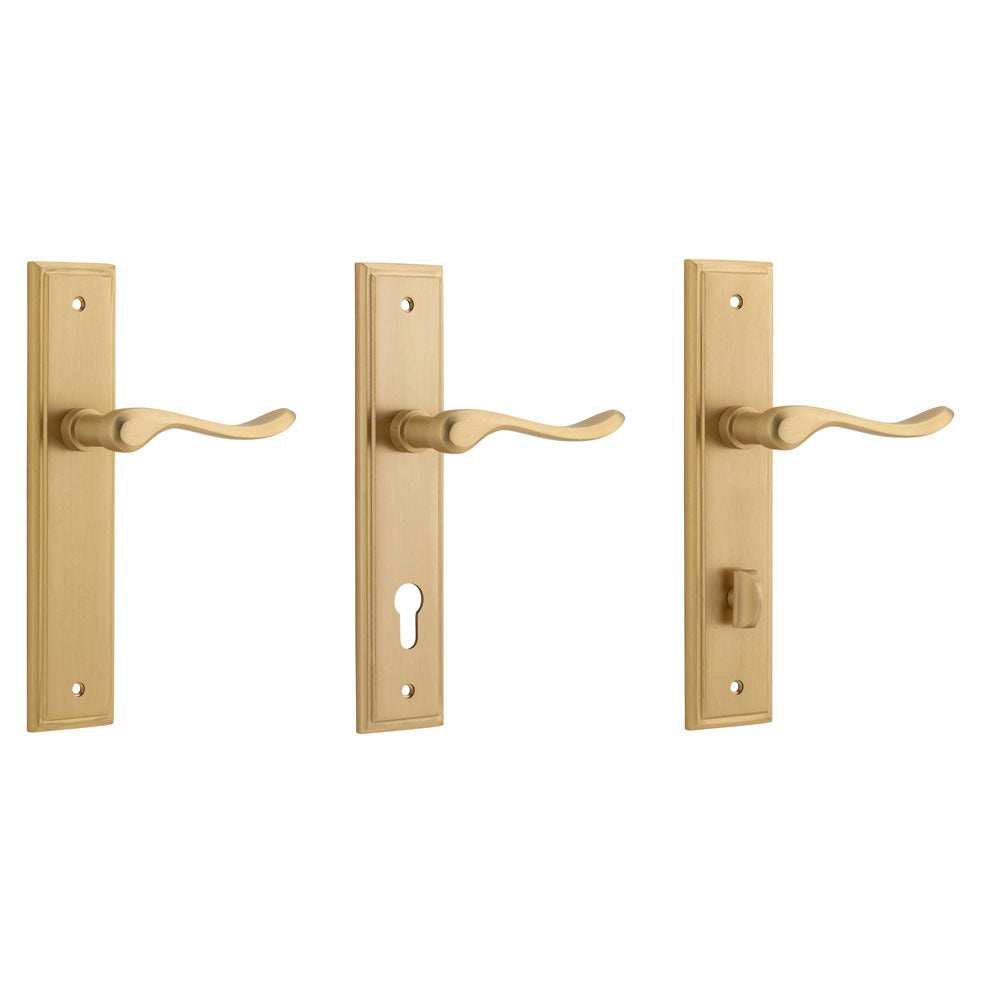 Iver Stirling Door Lever Handle on Stepped Backplate Brushed Brass
