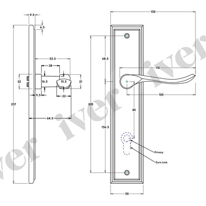 Iver Stirling Door Lever Handle on Stepped Backplate Signature Brass