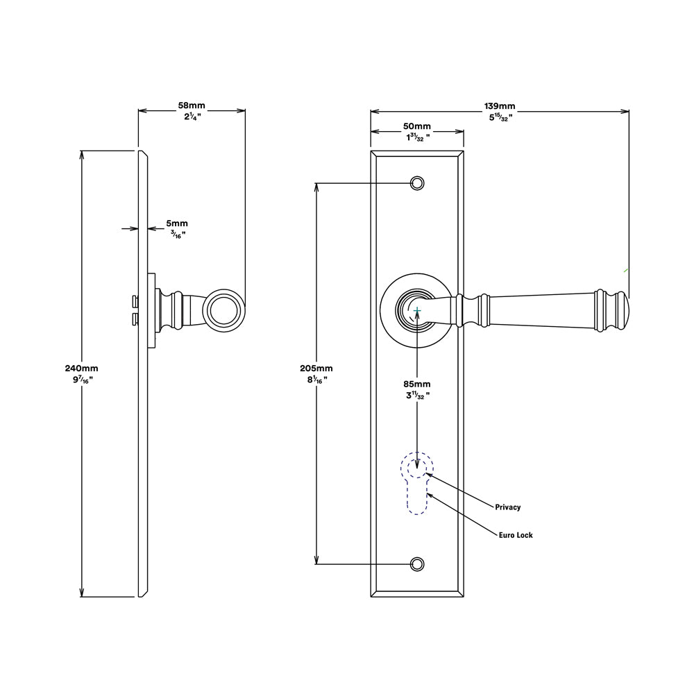 Iver Verona Door Lever Handle on Chamfered Backplate Satin Nickel