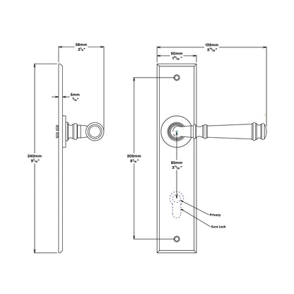 Iver Verona Door Lever Handle on Chamfered Backplate Satin Nickel