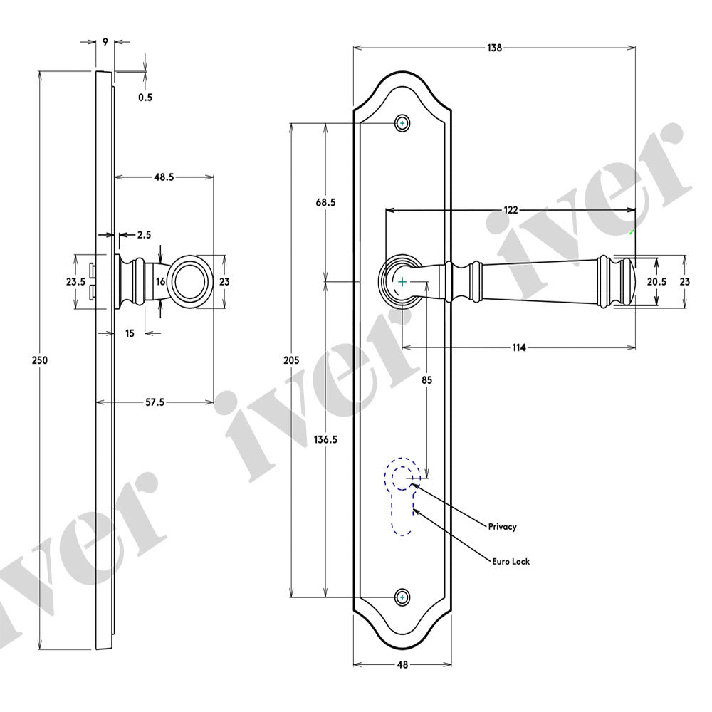 Iver Verona Door Lever Handle on Shouldered Backplate Polished Nickel