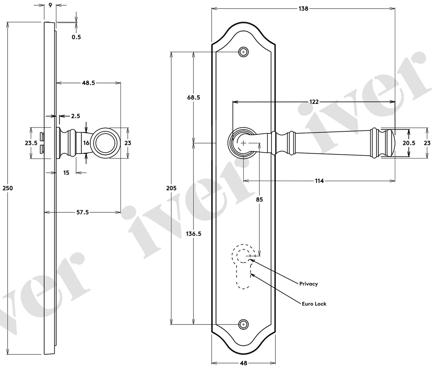 Iver Verona Door Lever Handle on Shouldered Backplate Satin Nickel