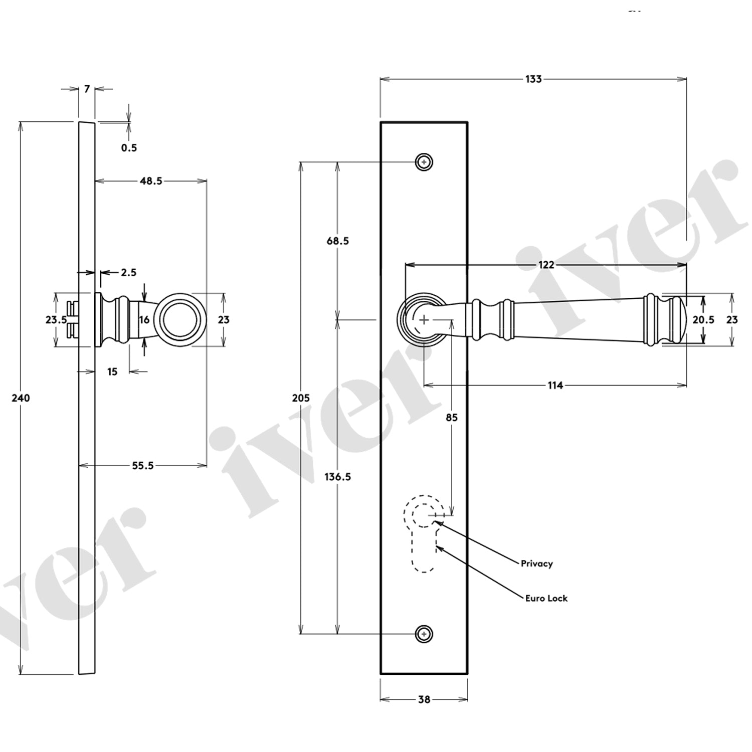 Iver Verona Door Lever Handle on Rectangular Backplate Signature Brass