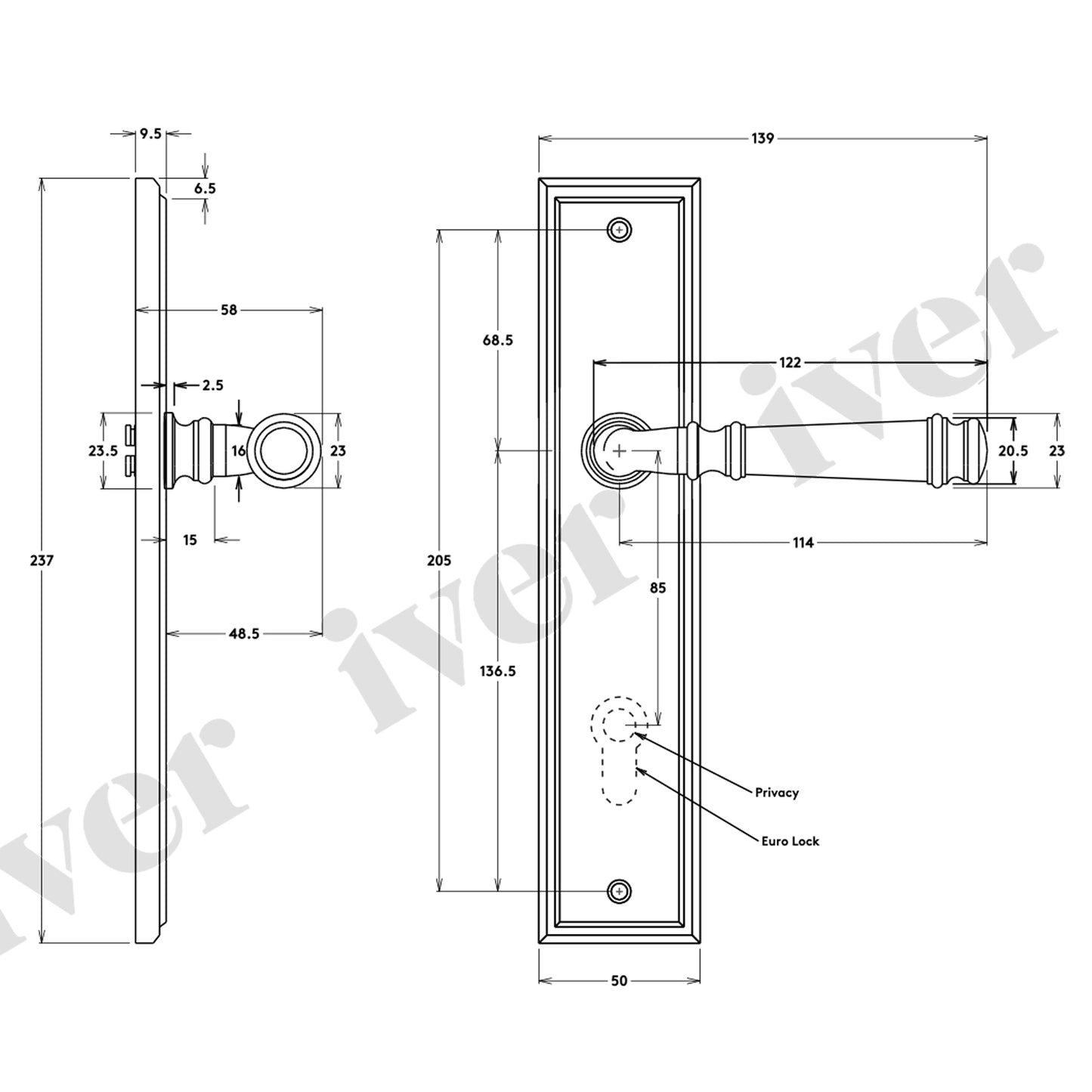 Iver Verona Door Lever Handle on Stepped Backplate Matt Black