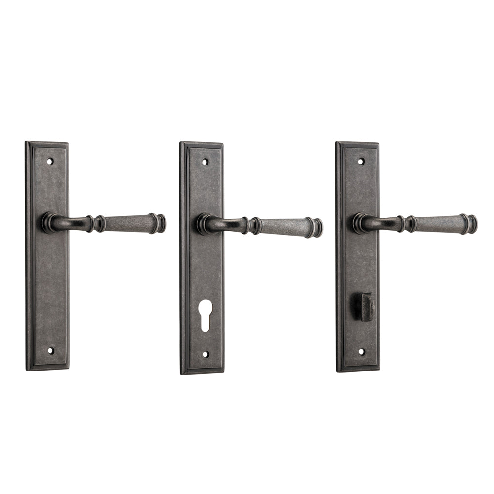 Iver Verona Door Lever Handle on Stepped Backplate Distressed Nickel