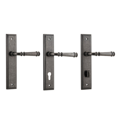Iver Verona Door Lever Handle on Stepped Backplate Distressed Nickel