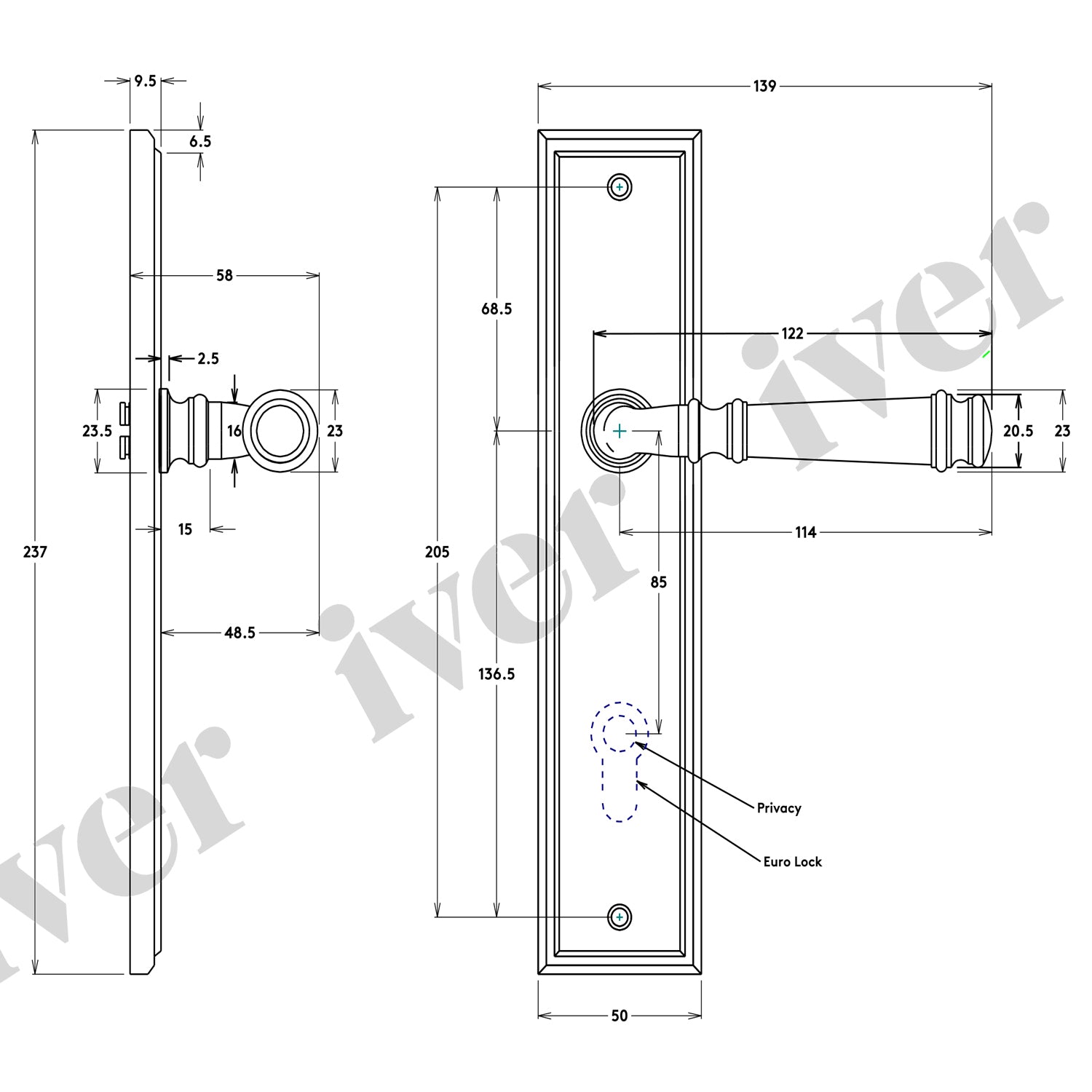 Iver Verona Door Lever Handle on Stepped Backplate Brushed Brass