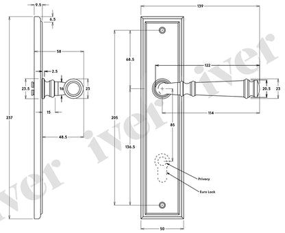 Iver Verona Door Lever Handle on Stepped Backplate Brushed Chrome