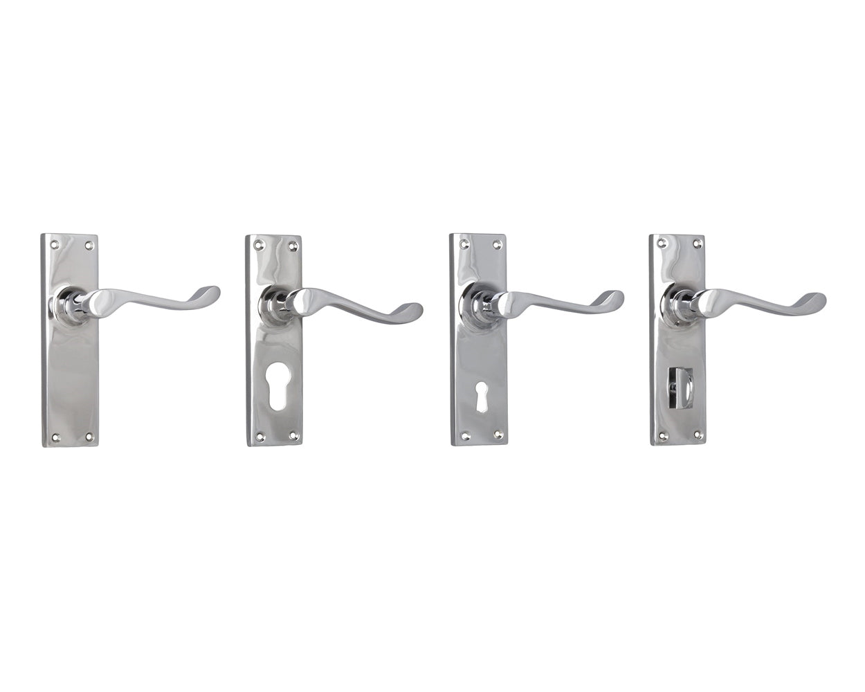 Tradco Victorian Lever Door Handle on Long Backplate Chrome Plated