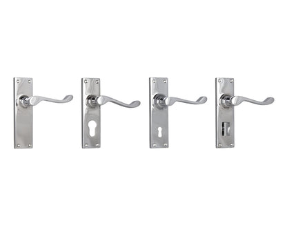 Tradco Victorian Lever Door Handle on Long Backplate Chrome Plated
