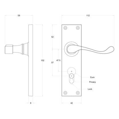 Tradco Victorian Lever Door Handle on Long Backplate Chrome Plated