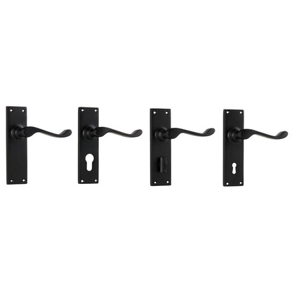 Tradco Victorian Lever Door Handle on Long Backplate Matt Black - Available in Various Functions