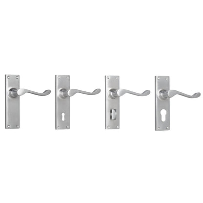 Tradco Victorian Lever Door Handle on Long Backplate Satin Chrome